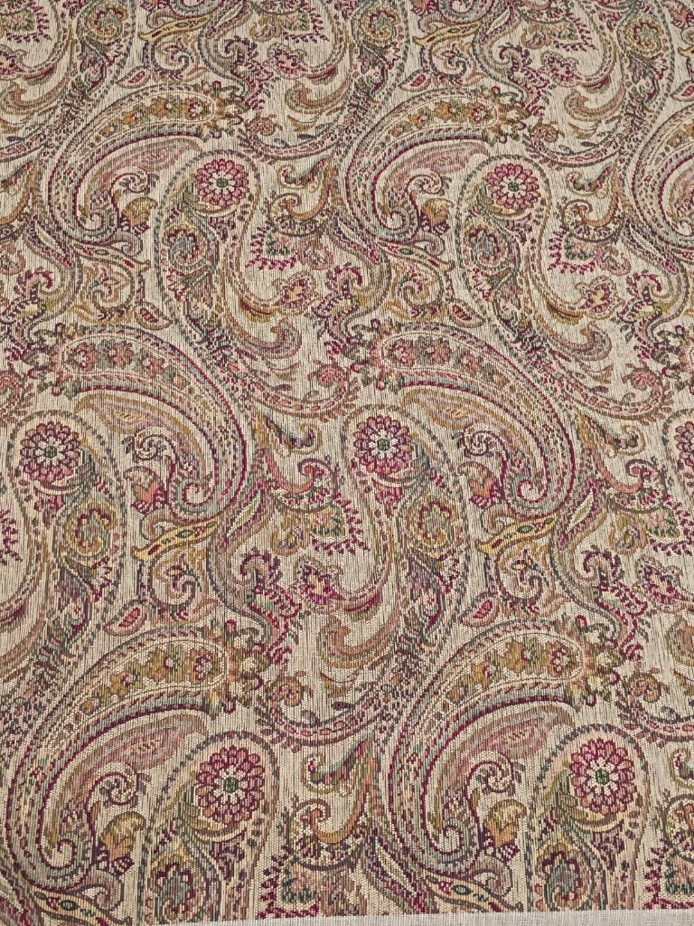 Vintage Heavy Upholstery Fabric 5 Yards Woven Tapestry Jacquard Neutral Paisley